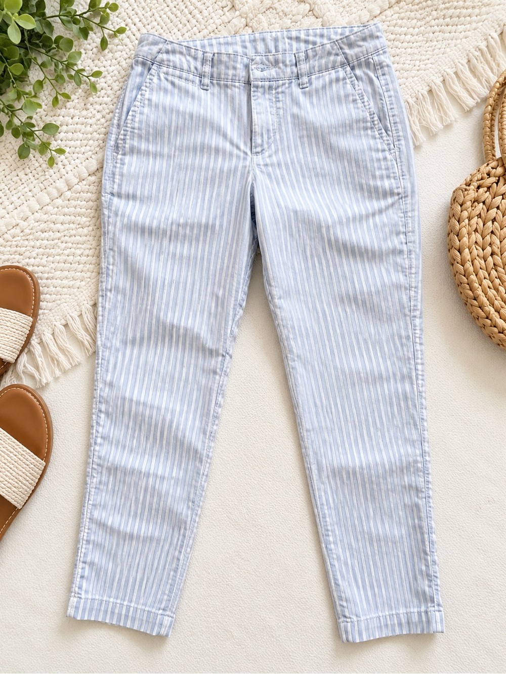 Gap Slim City Crop Blue White Striped Pants Size 2